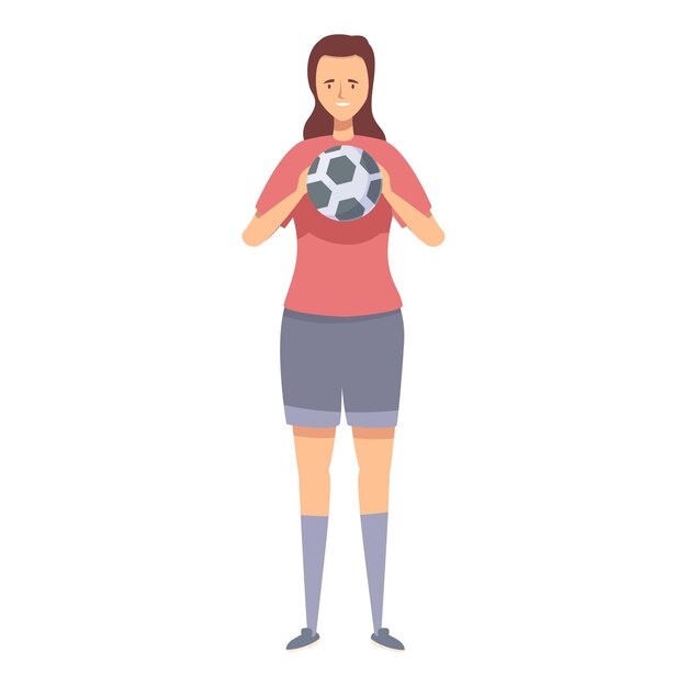 Vector young female soccer player holding a football