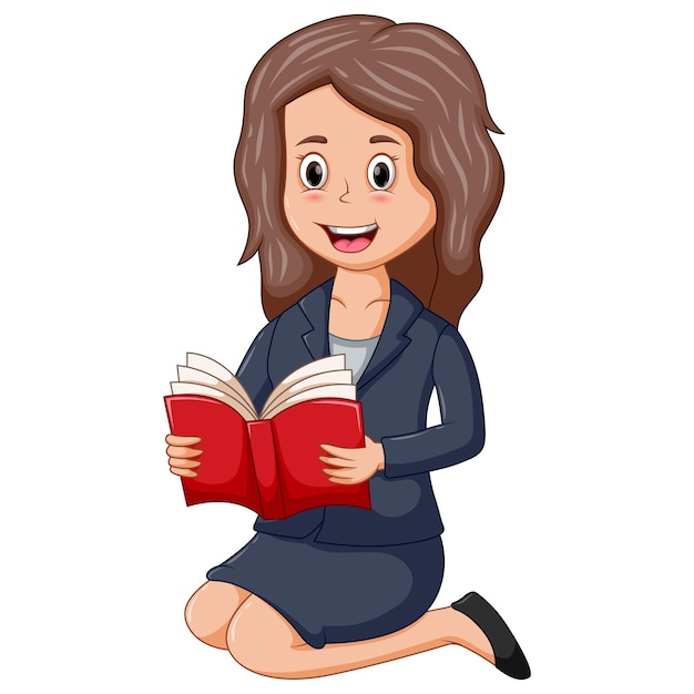 Young female teacher sitting and holding book