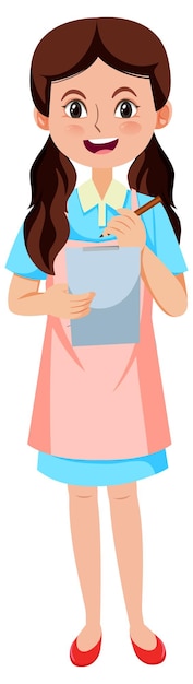 Young female waitress taking an order cartoon character on white background