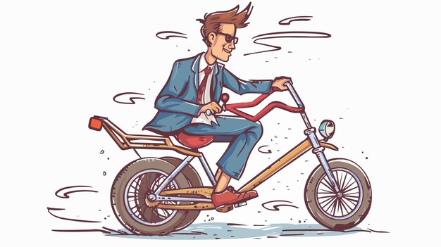 Vector young funny businessman riding threewheeled bicycle