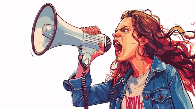 Young Furious Woman Screaming Aggressively in Megaphone