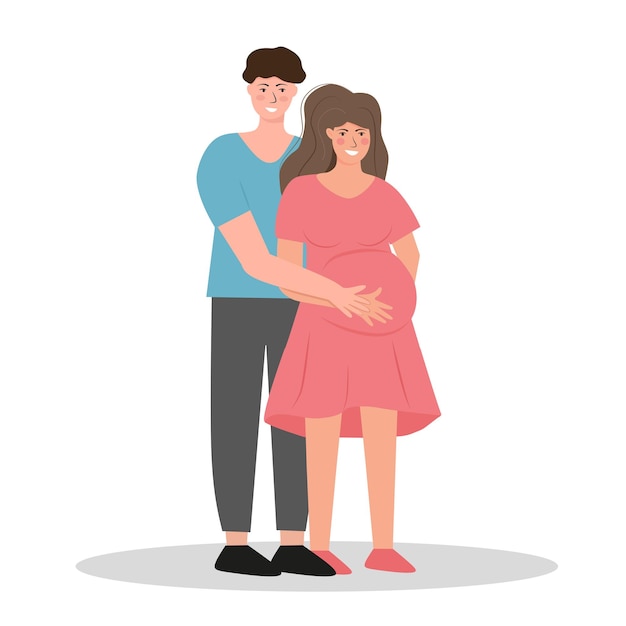 Young future parents. Pregnant woman with her husband. Vector illustration