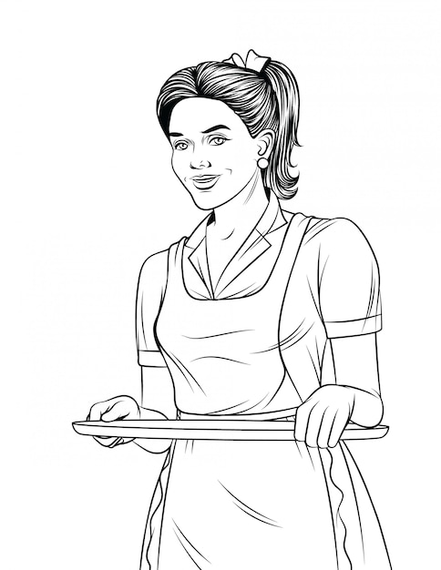 Young girl in apron serving a order