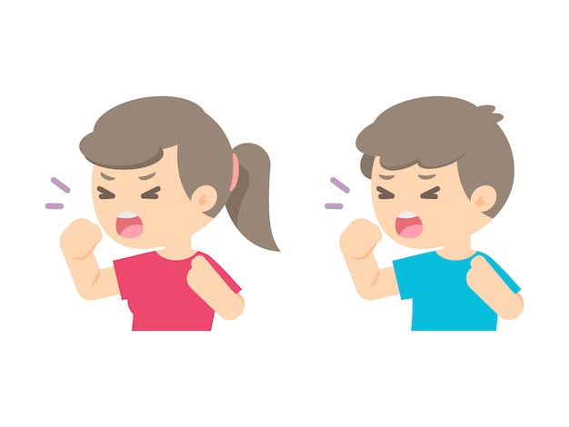 Young girl and boy coughing, sickness allergy concept, Vector flat illustration.