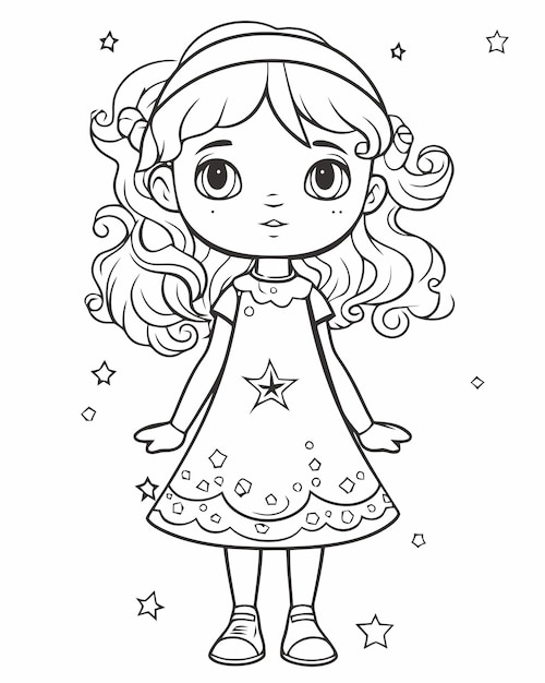 Vector young girl coloring page