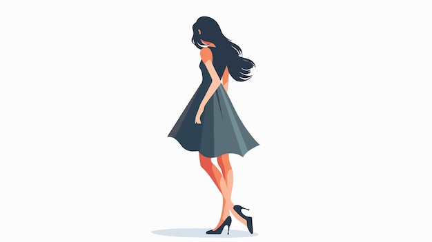 Vector young girl in elegant dress on white background flat vector illustration