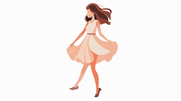 Vector young girl in elegant dress on white background flat vector illustration