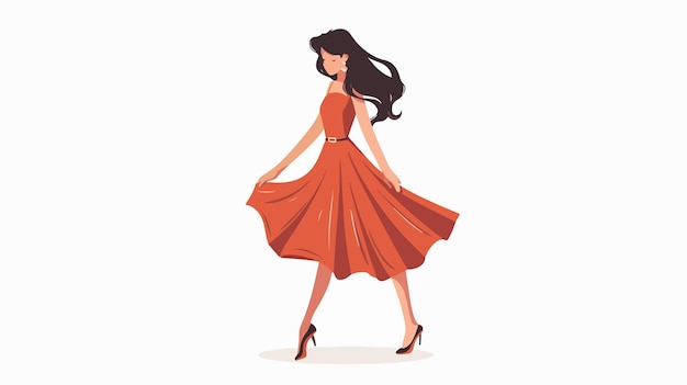 Vector young girl in elegant dress on white background flat vector illustration