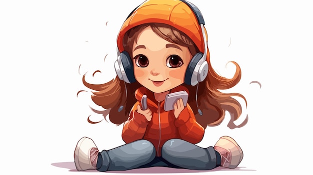 Young girl enjoying music from smartphone cart