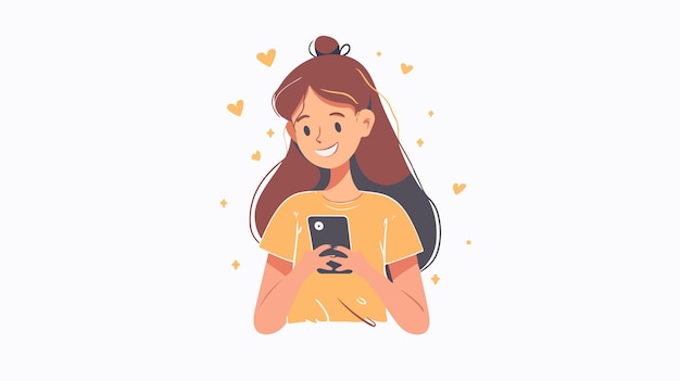 Young Girl Looking at Phone and Smiling