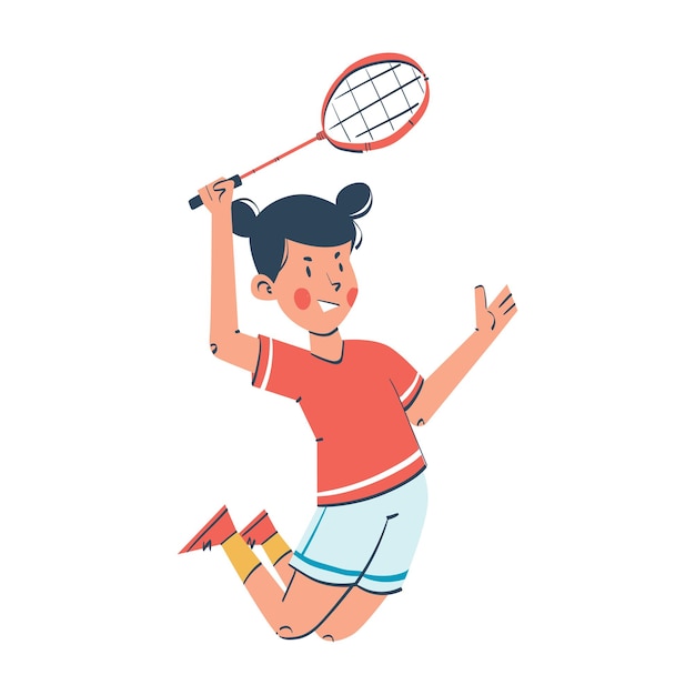 Vector young girl playing badminton vector character illustration