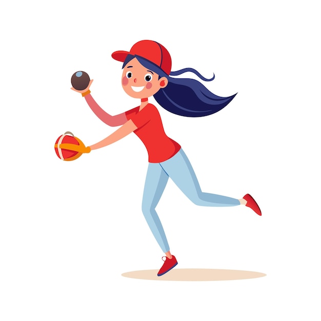 Young Girl Playing Baseball in Red Uniform Illustration