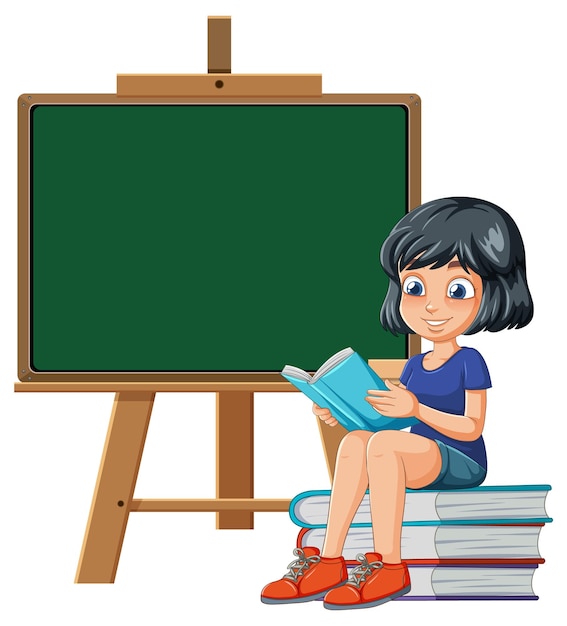 Young Girl Reading by Chalkboard