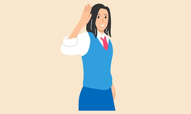 Young girl waving her hand in greeting or goodbye