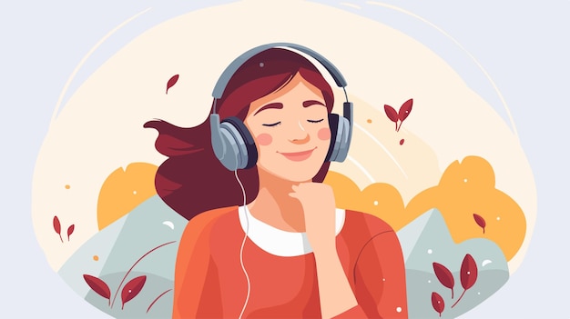 Young Girl with Headphones Listening to Music