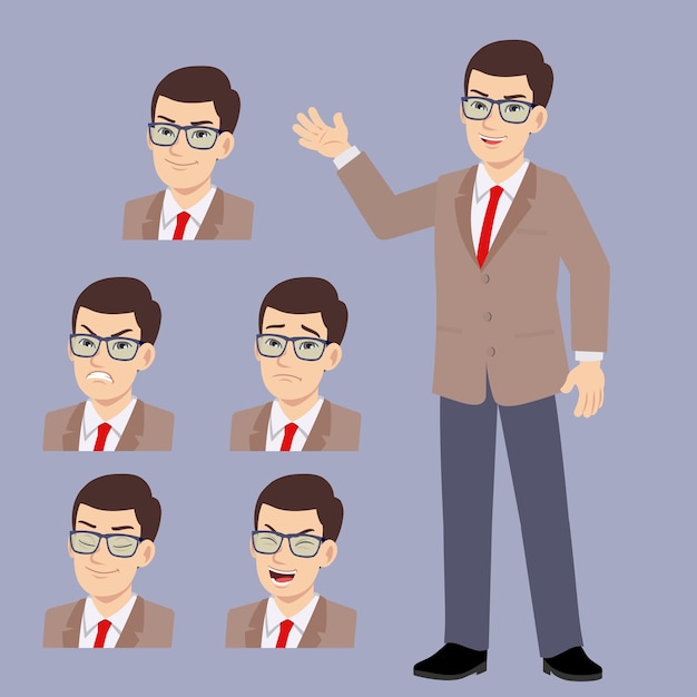 Young glasses office man suits with different face expression