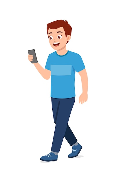 Young good looking man walking and using phone