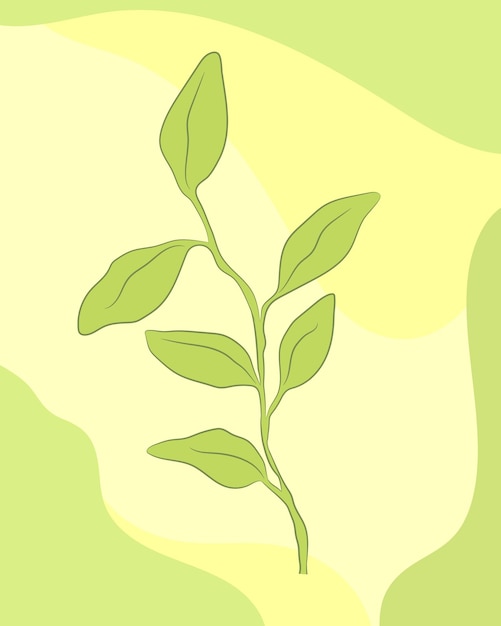 Young green plant on green and yellow background Botanical vector illustration