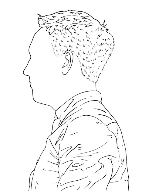 Young guy with short hair in a shirt profile doodle linear cartoon