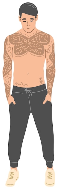 Vector a young guy with tattoos on his arms and chest