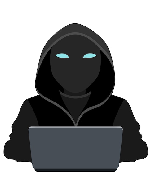 young hacker programmer it specialist coder sitting at a laptop in a sweater with a hood flat style vector illustration