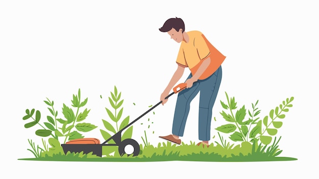 Young Handsome Businessman Cutting Green Lawn