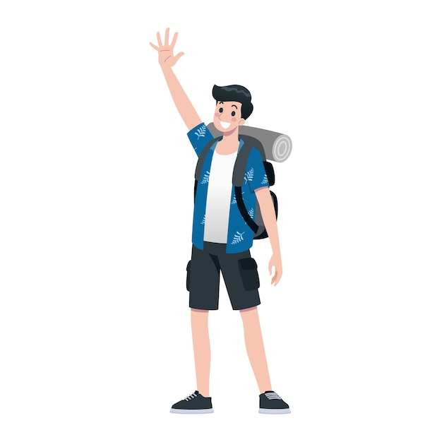 Young happy man tourist flat cartoon character Traveling male people on summer vacation trip Isolated on white background