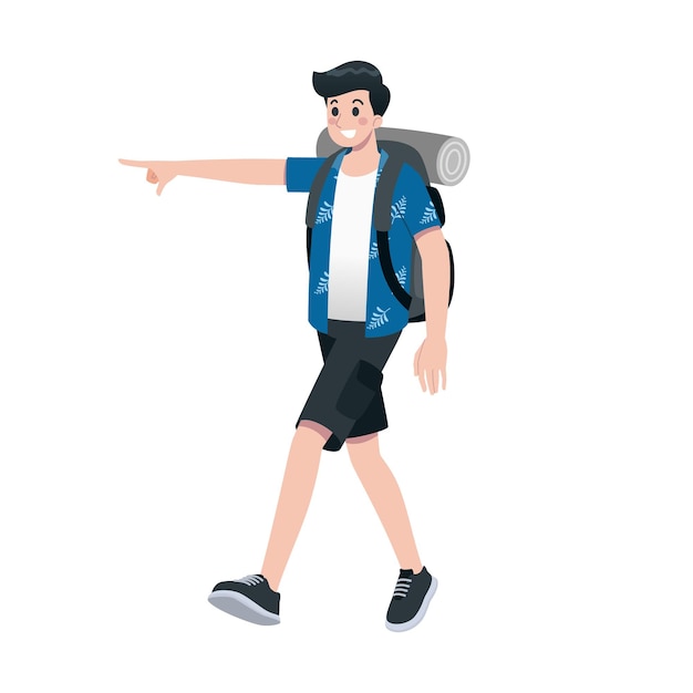 Young happy man tourist flat cartoon character Traveling male people on summer vacation trip Isolated on white background