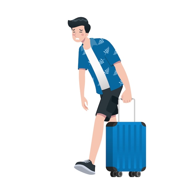 Young happy man tourist flat cartoon character Traveling male people on summer vacation trip Isolated on white background