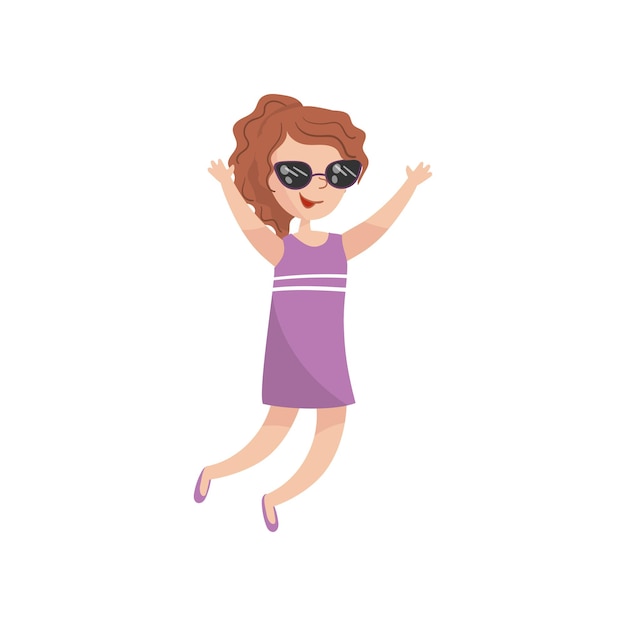 Young happy woman in sunglasses having fun cartoon vector Illustration