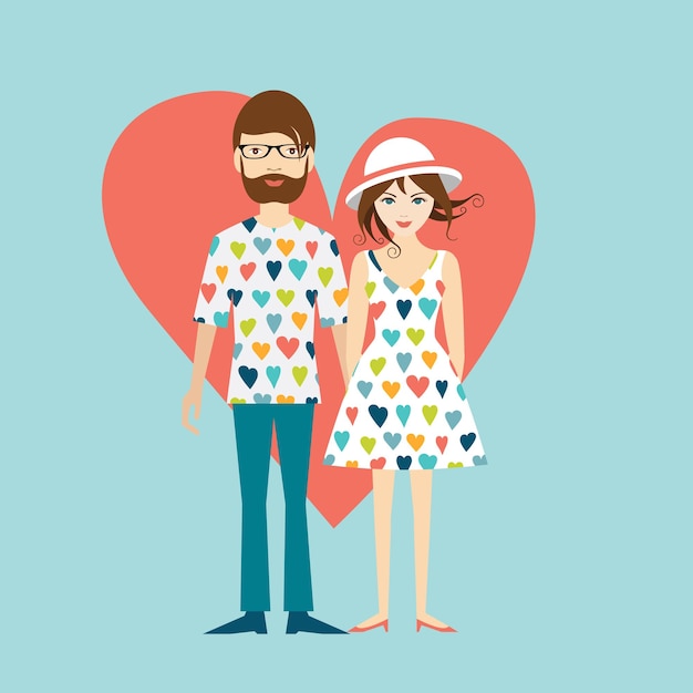 Young hipster wedding couple Flat illustration