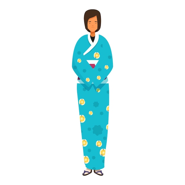 Vector young japanese woman standing wearing traditional kimono dress with floral pattern