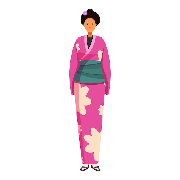 Vector young japanese woman wearing traditional kimono dress standing calmly