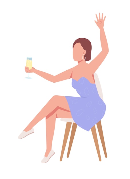 Young lady having fun semi flat color vector character Sitting figure Full body person on white Festive celebration simple cartoon style illustration for web graphic design and animation