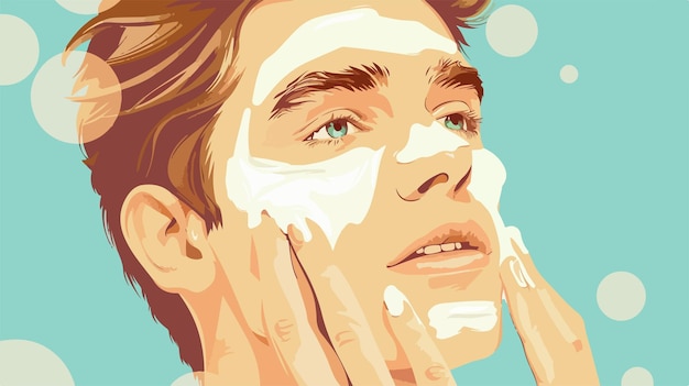 Vector young man applying face cream skincare routine concept