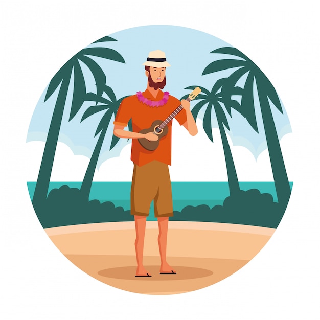 Young man at beach cartoon