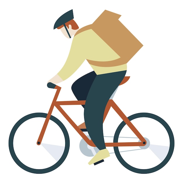 Young man on bike delivering food Flat cartoon art Illustration isolated on white background Vector