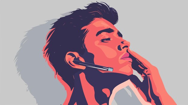 Vector young man contemplating with razor on grey background