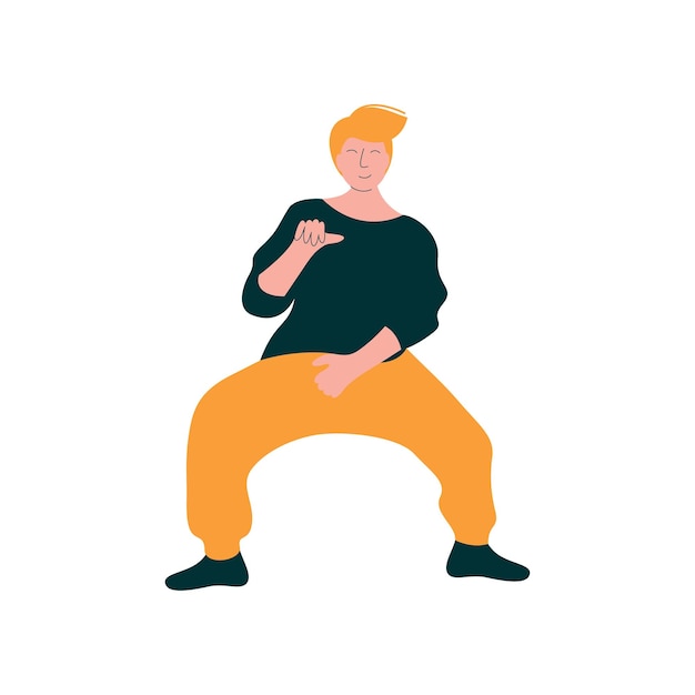 Young Man Dancing Modern Dance Male Dancer Character Wearing Casual Clothes Vector Illustration on White Background