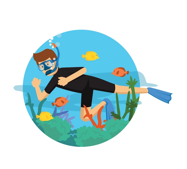 Vector young man diving wearing black suit