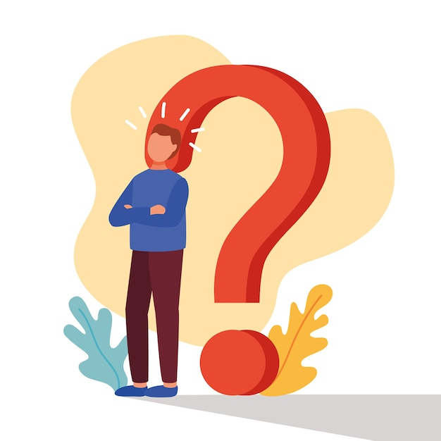 Young man doubting with question mark vector illustration design