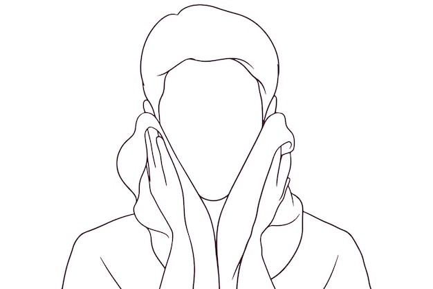 Young man drying his face with a towel hand drawn style vector illustration