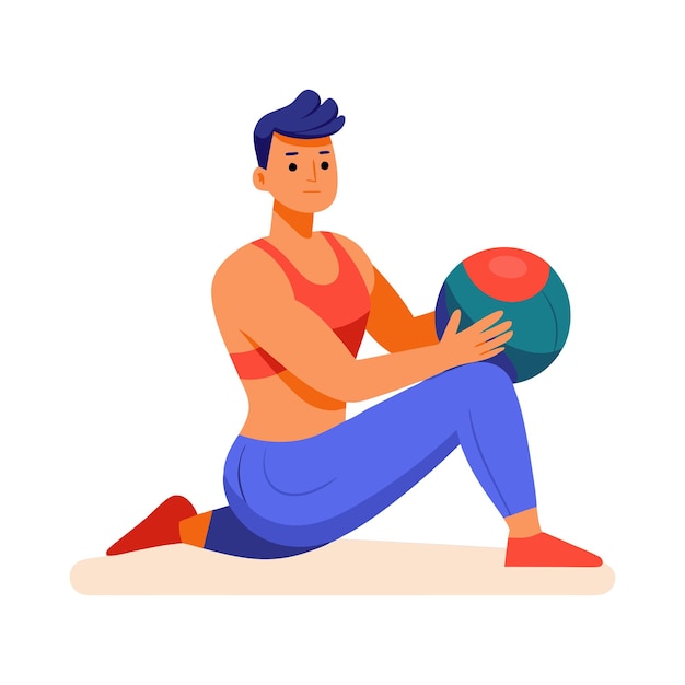 Vector young man exercising with medicine ball illustration