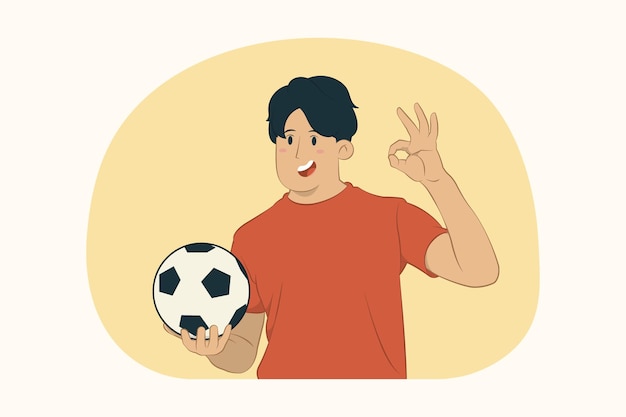 Young man football fan showing OK sign 