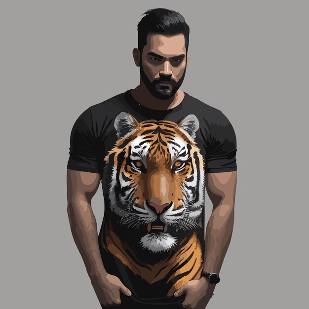 Vector young man from black with tiger block tshirt design