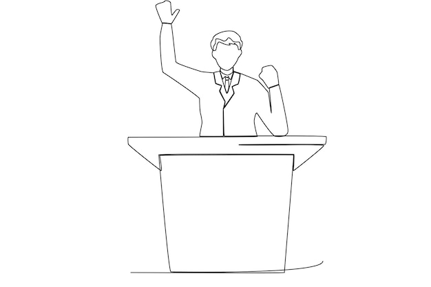 A young man giving a speech in the US one line art