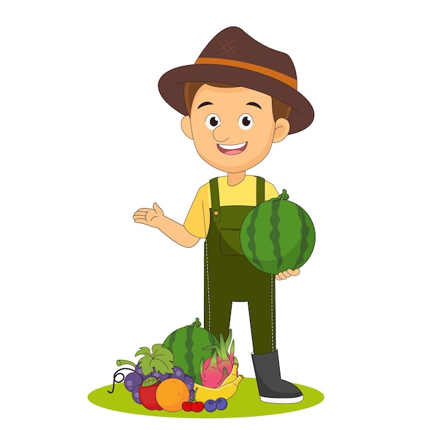 Young Man holding basket with fresh fruit