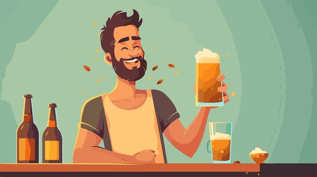 Vector young man holding beer glass and bottle concept