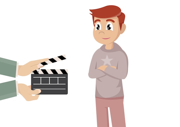 A Young Man Holding A Clapboard And Actingvector eps10