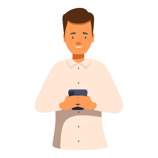 Vector young man holding smartphone browsing internet surfing web